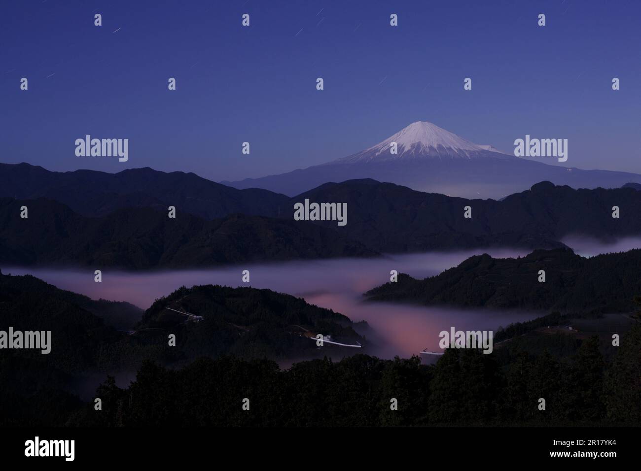 Mount Fuji at night in Yoshiwara, Shimizu Stock Photo