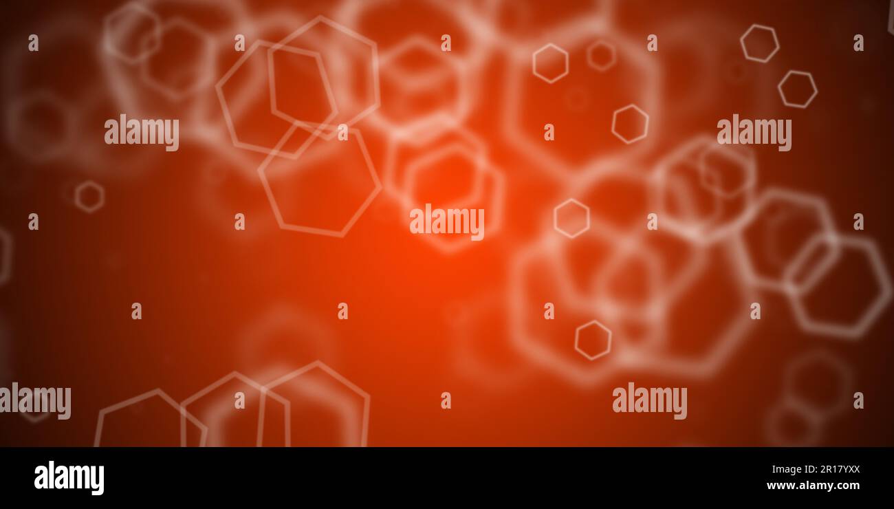 Flying hexagonal shapes over coral orange background Stock Photo - Alamy