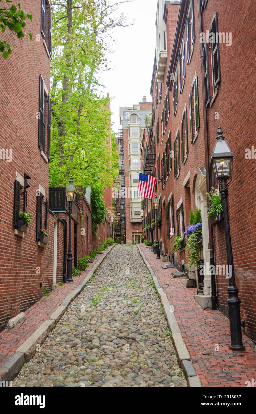 Acorn Street, Historical Street in Boston, Massachusetts Stock Photo