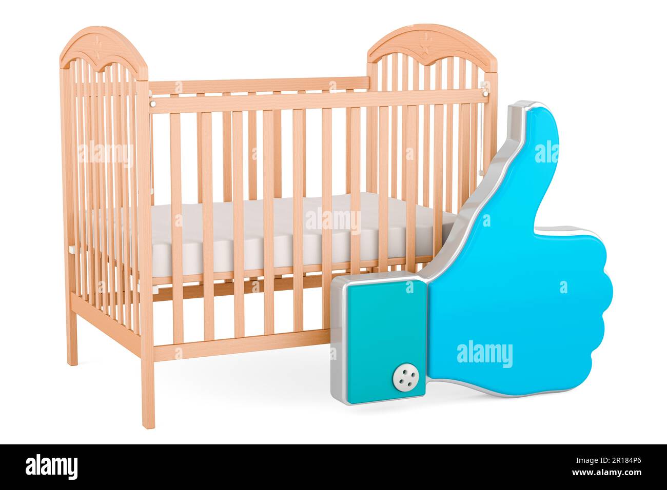 Baby crib, infant bed with like icon. 3D rendering isolated on white ...