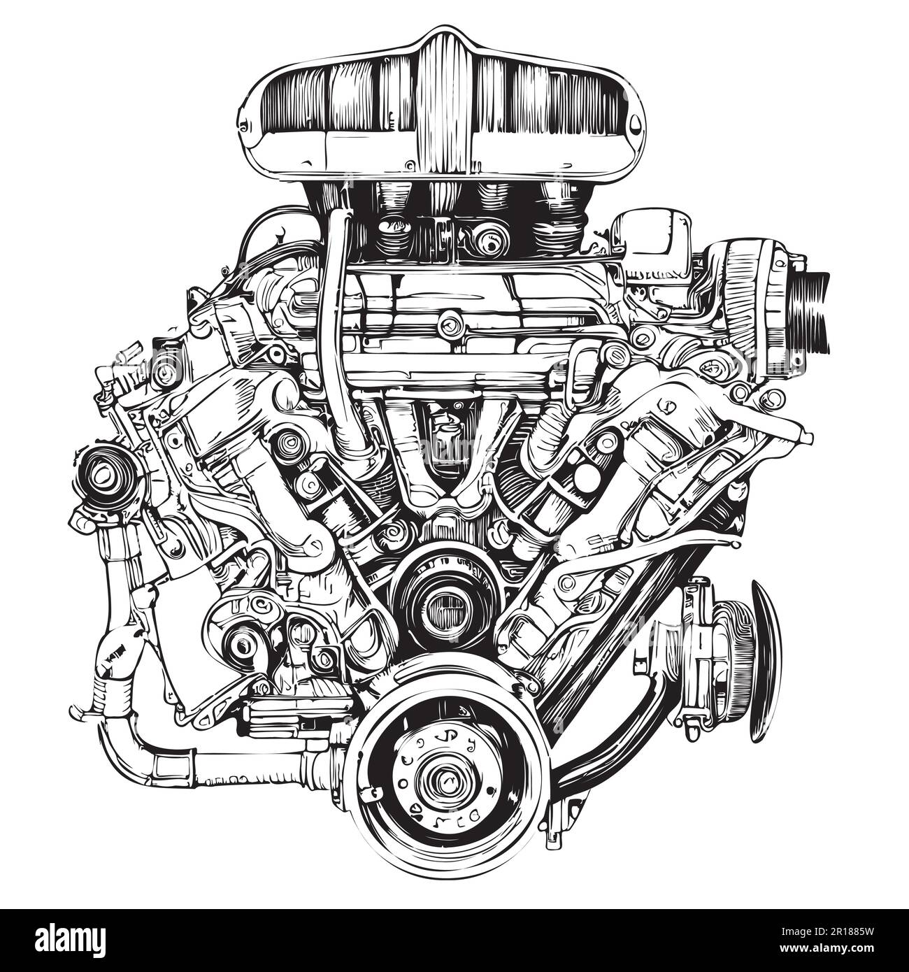 Car engine hand drawn sketch in doodle style Abstraction Stock Vector