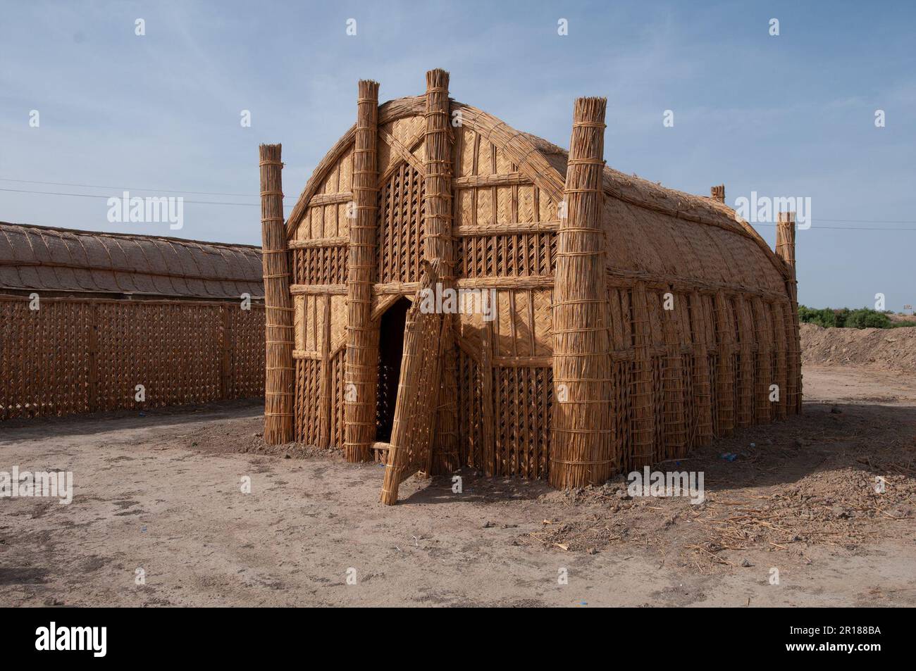 A traditional reed built Mudhif, Southern Iraq Stock Photo