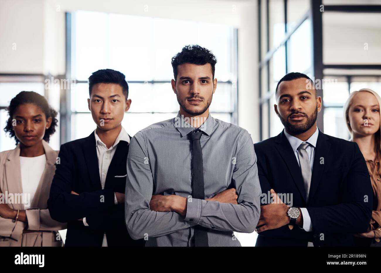 Strong managers lead from the front. a group of confident and diverse