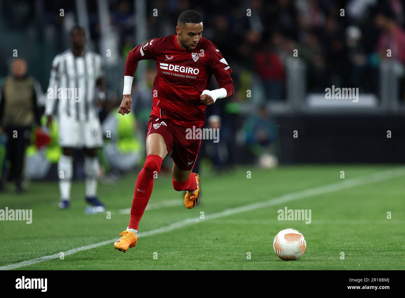 Torino, Italy. 11th May, 2023. Youssef En-Nesyri of Sevilla FC in action during the UEFA Europa League semi-final first leg match beetween Juventus Fc and Sevilla Fc at Allianz Stadium on May 11 2023 in Turin, Italy . Credit: Marco Canoniero/Alamy Live News Stock Photo