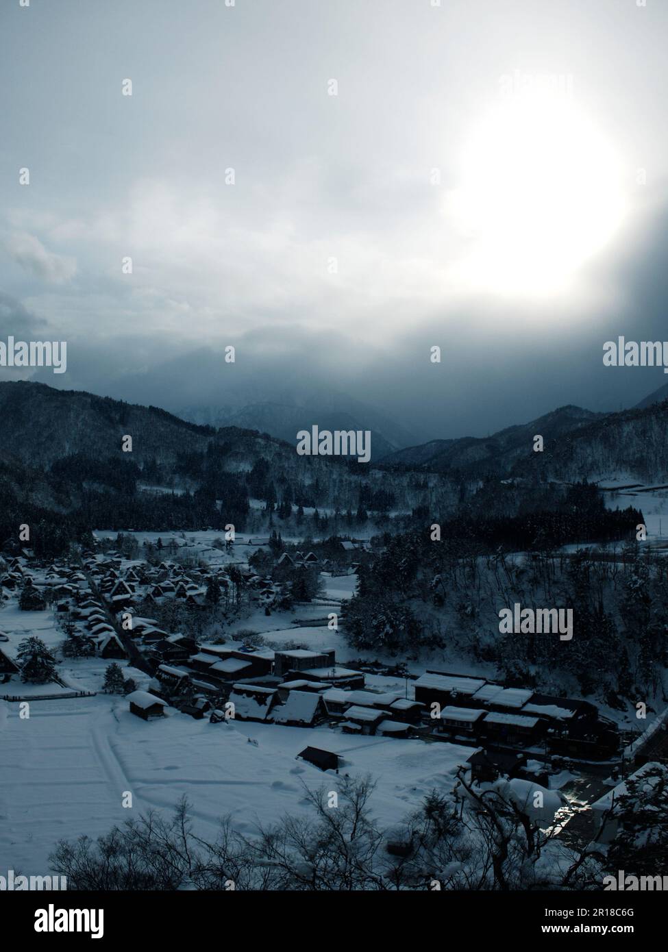 Snowy landscape of mountain village Stock Photo - Alamy