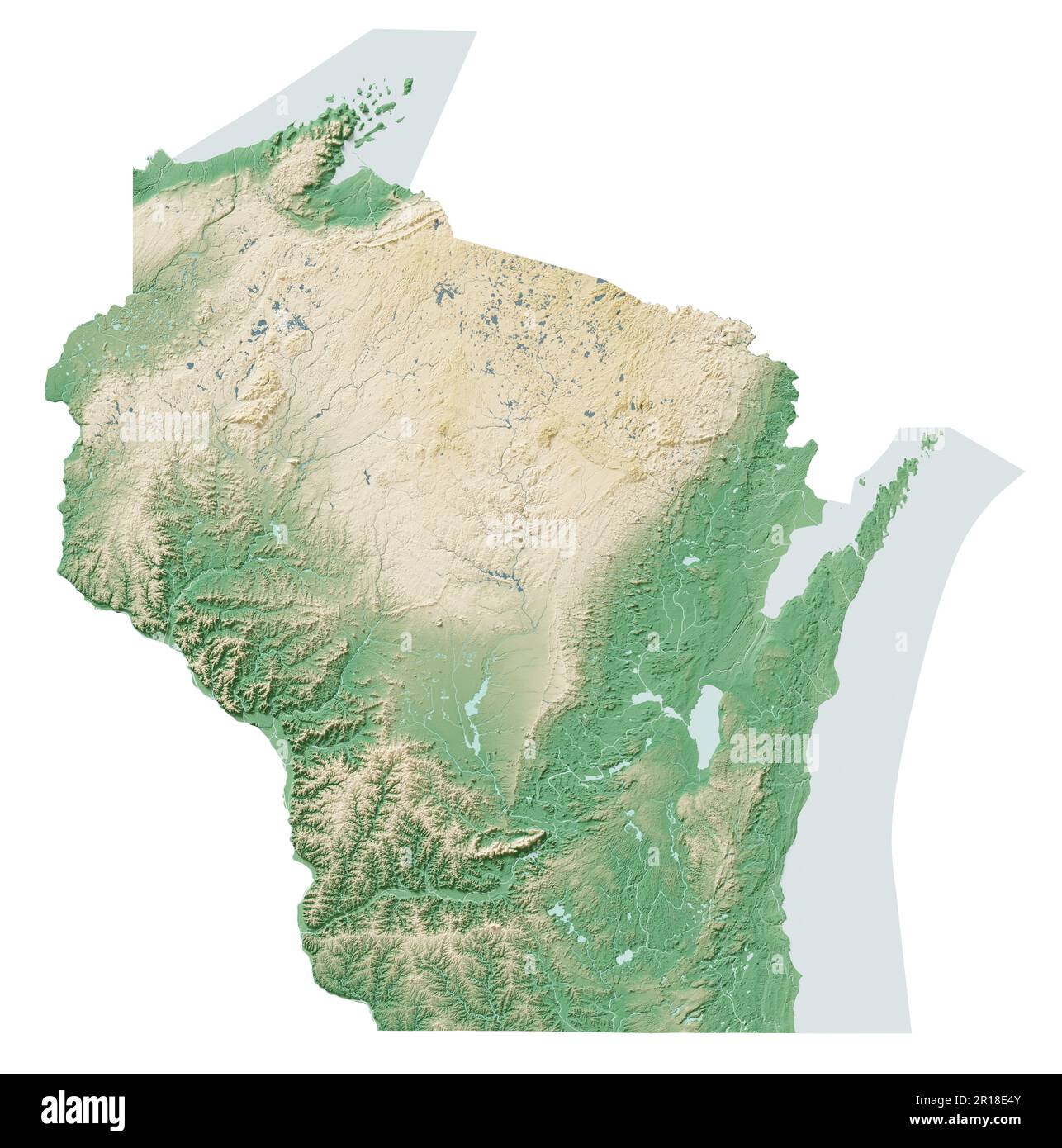 The US state of Wisconsin. Highly detailed 3D rendering of shaded
