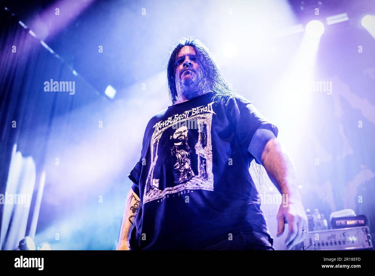 Oslo, Norway. 06th, April 2023. The American death metal band Cannibal Corpse performs a live concert at Rockefeller during the Norwegian metal festival Inferno Metal Festival 2023 in Oslo. Here vocalist George Fisher is seen live on stage. (Photo credit: Gonzales Photo - Terje Dokken). Stock Photo
