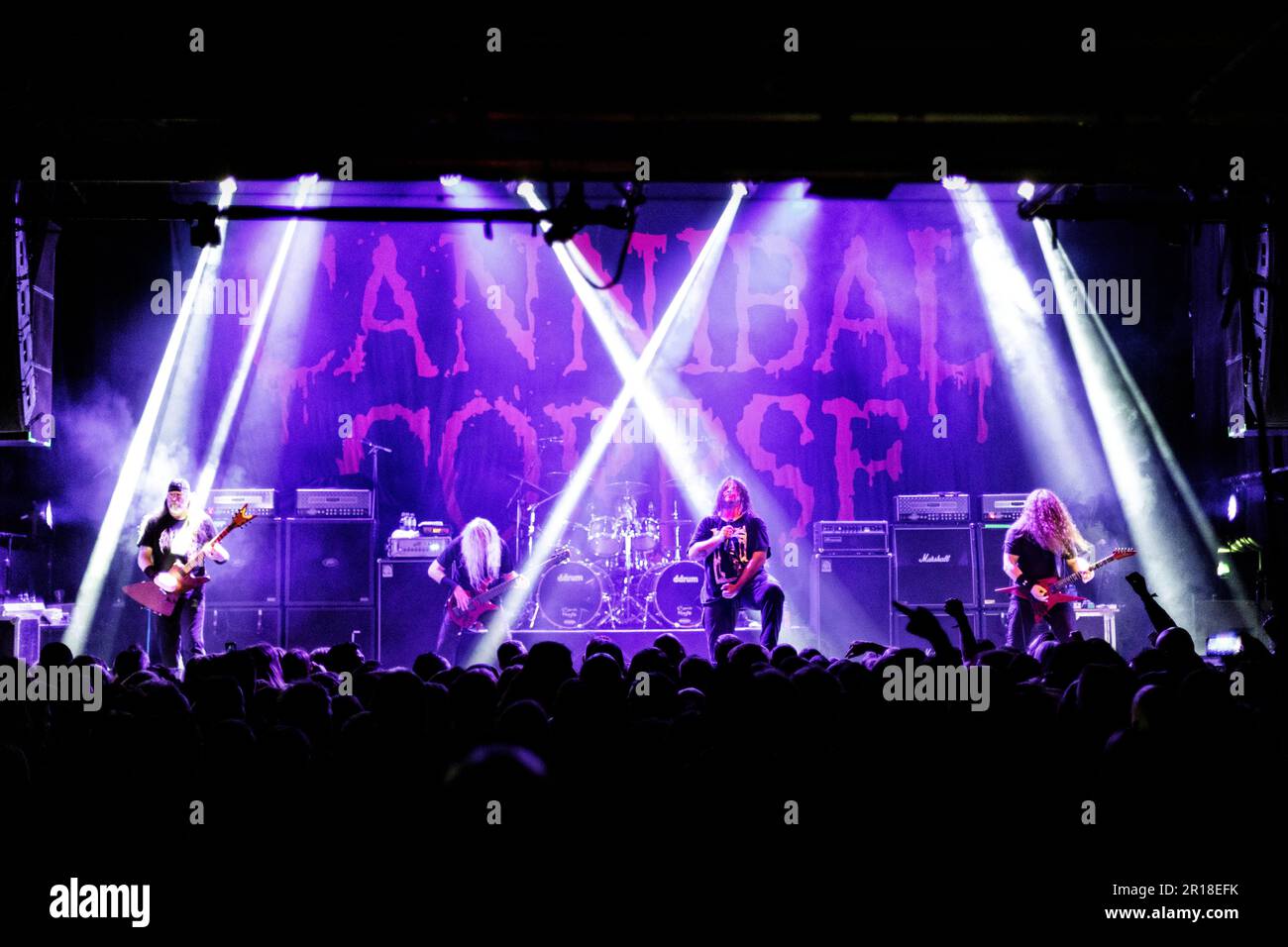 Oslo, Norway. 06th, April 2023. The American death metal band Cannibal Corpse performs a live concert at Rockefeller during the Norwegian metal festival Inferno Metal Festival 2023 in Oslo. Here vocalist George Fisher is seen live on stage. (Photo credit: Gonzales Photo - Terje Dokken). Stock Photo