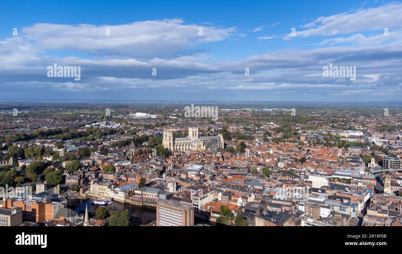 Aerial photo of the town of York located in North East England and