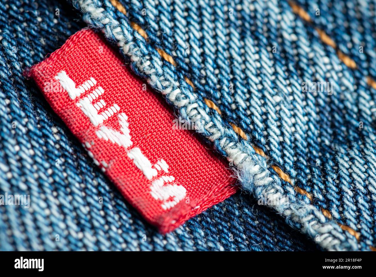 Levi's jeans red tab close up detail Stock Photo