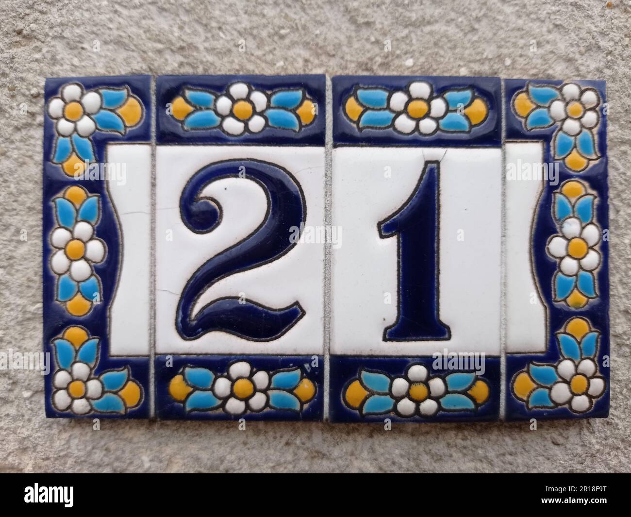 Ancienne Plaque De Rue En Céramique Bleu Cobalt - Numéro 21 - Authentique Années 1920 - France