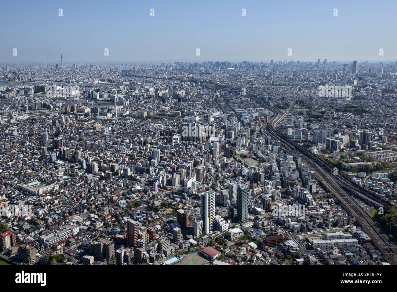 Aerial shot of Iwabuchi station,Akabane district from the northwest ...