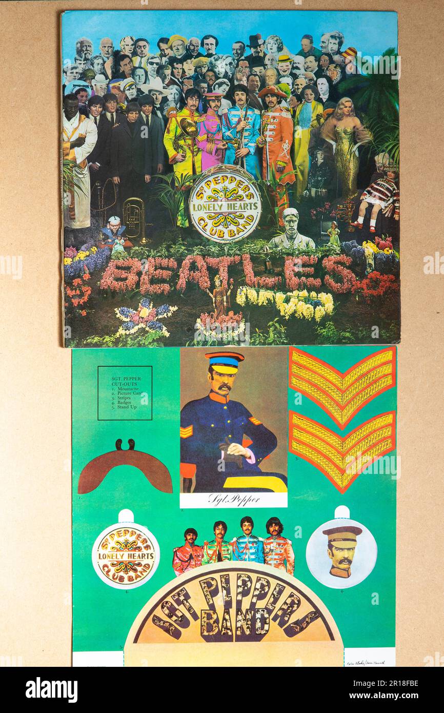 Sgt. Pepper's Lonely Hearts Club Band by The Beatles, Original Vinyl LP Album with Cut Outs Insert © Clarissa Debenham (Film Free Photography) / Alamy Stock Photo