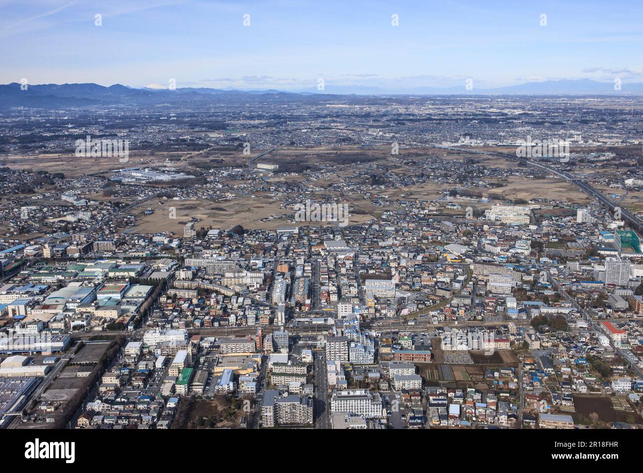 Minami Otsuka station aerial shot from the Southeast side towards Arakawa direction Stock Photo