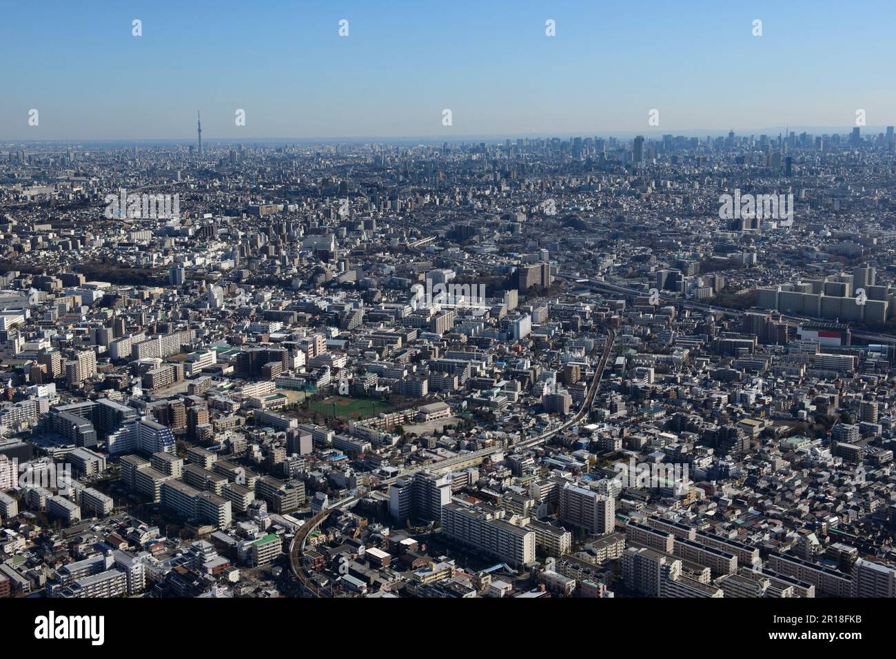 Hasune station aerial shot from the northwest side towards Ikebukuro ...