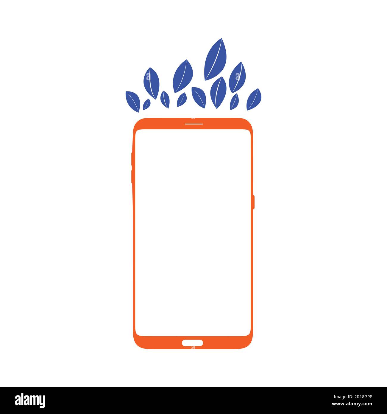Smart phone logo design. mobile vector illustration with leaves. Stock Vector