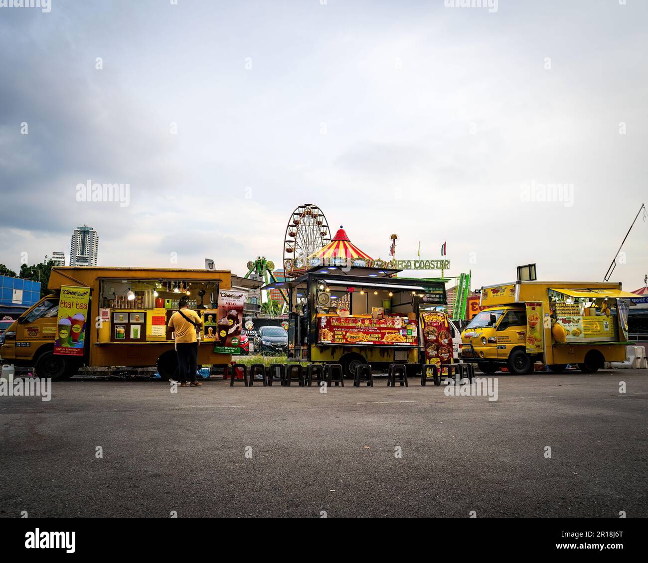 The food trucks selling various selections at the Euro Fun Park fun fair in Bukit Jalil, Malaysia. Stock Photo