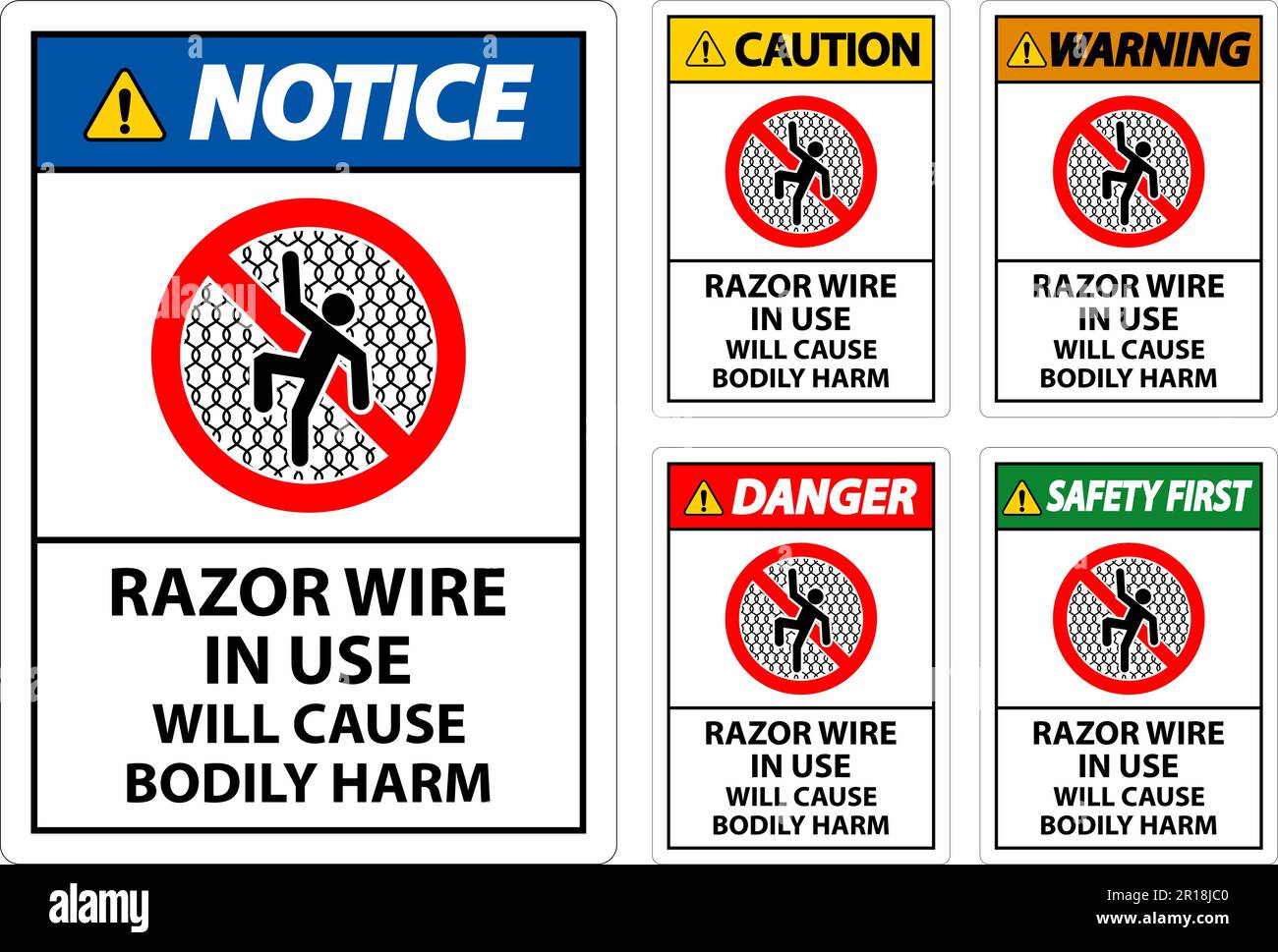 Danger Sign Razor Wire In Use Will Cause Bodily Harm Stock Vector Image ...