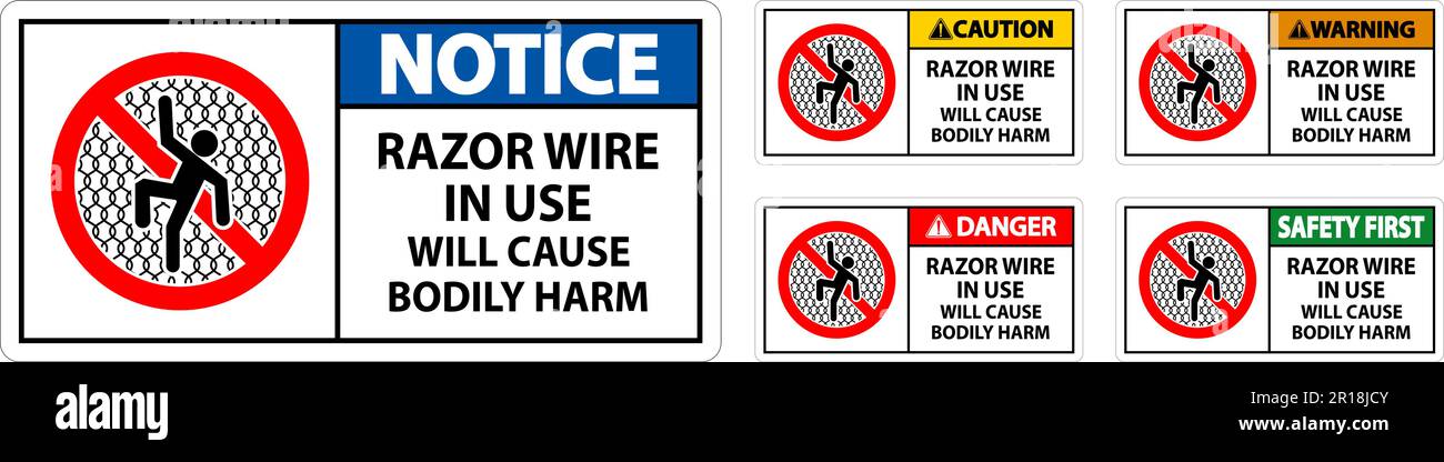 Danger Sign Razor Wire In Use Will Cause Bodily Harm Stock Vector Image ...
