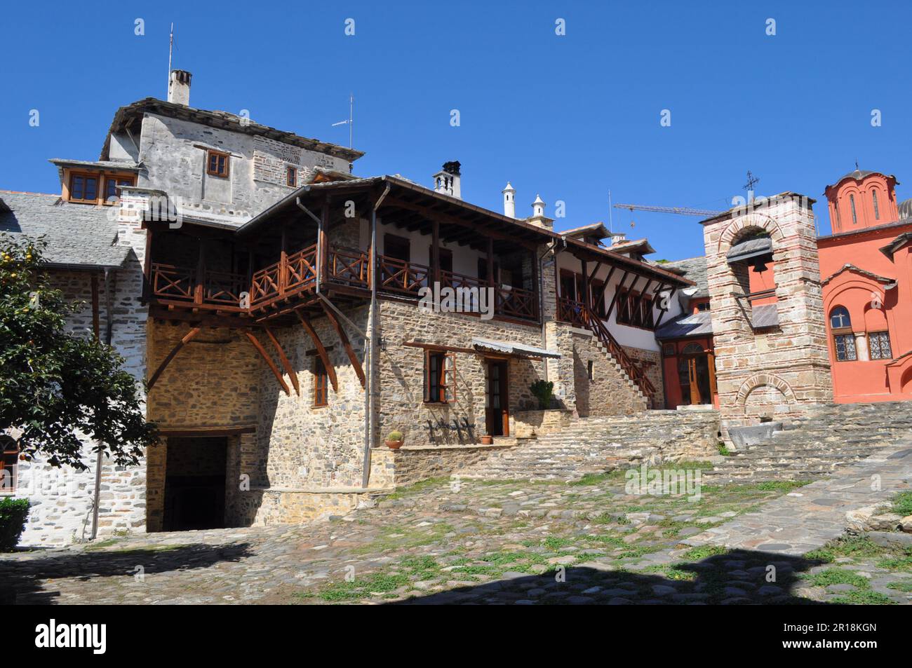 The Monastery of Xenophontos is a monastery built on Mount Athos Stock