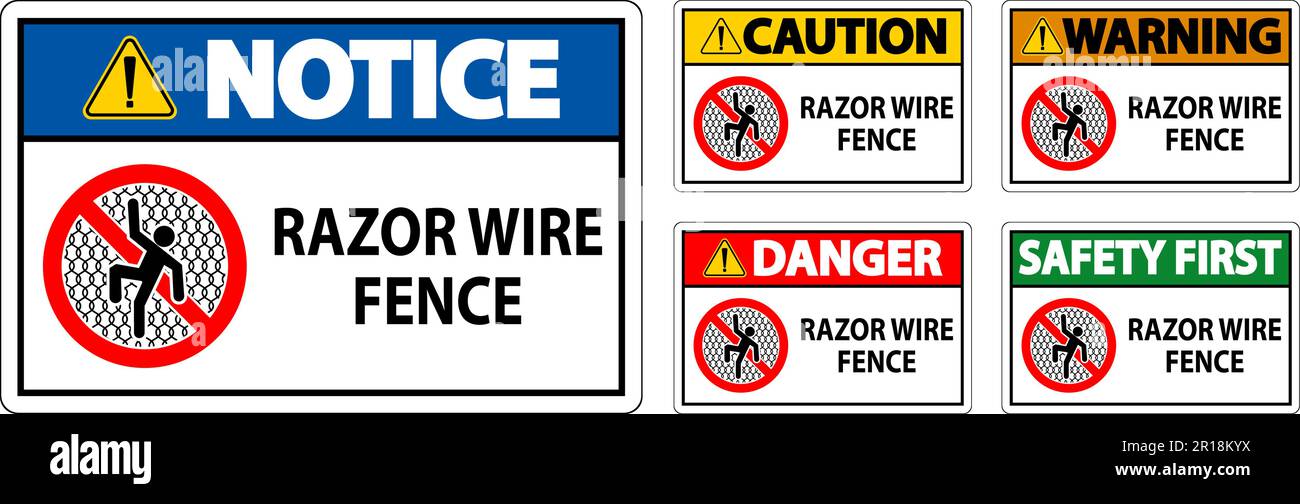 Danger Sign Razor Wire Fence On White Background Stock Vector Image ...
