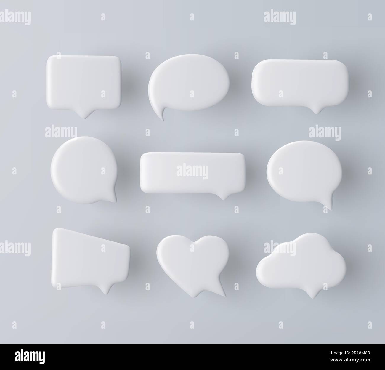 3D white speech bubble icon set on a grey background Stock Vector