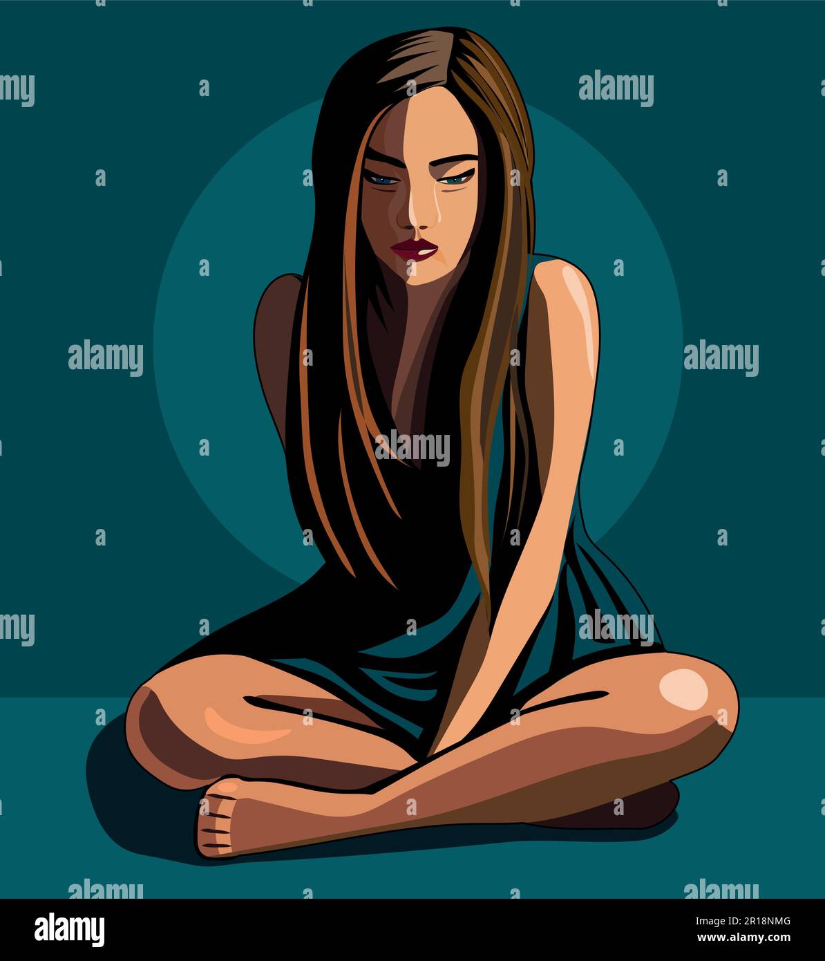 Sexual assault, abuse, social problems, bullying, girl sitting on the floor crying, helpless. Problems in the family. Violence against minors Stock Vector