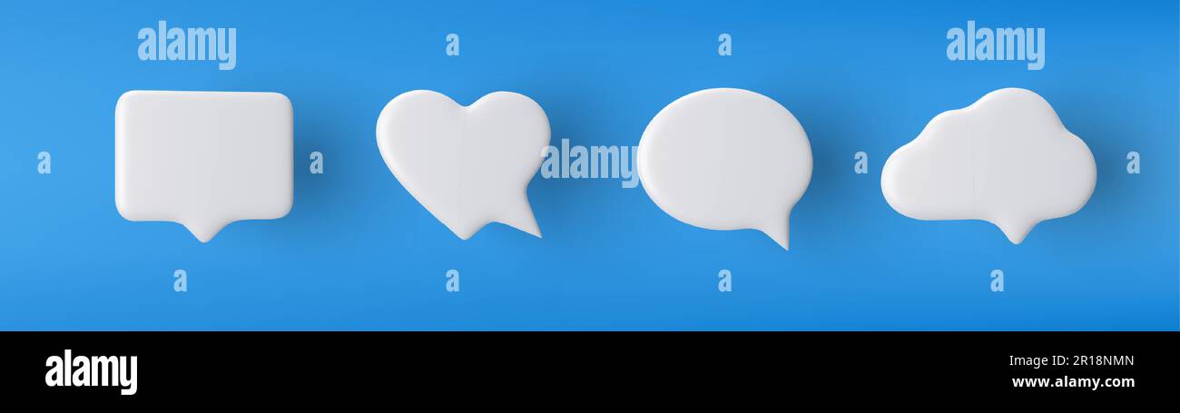 3D white speech bubble icon set on a blue background. Stock Vector