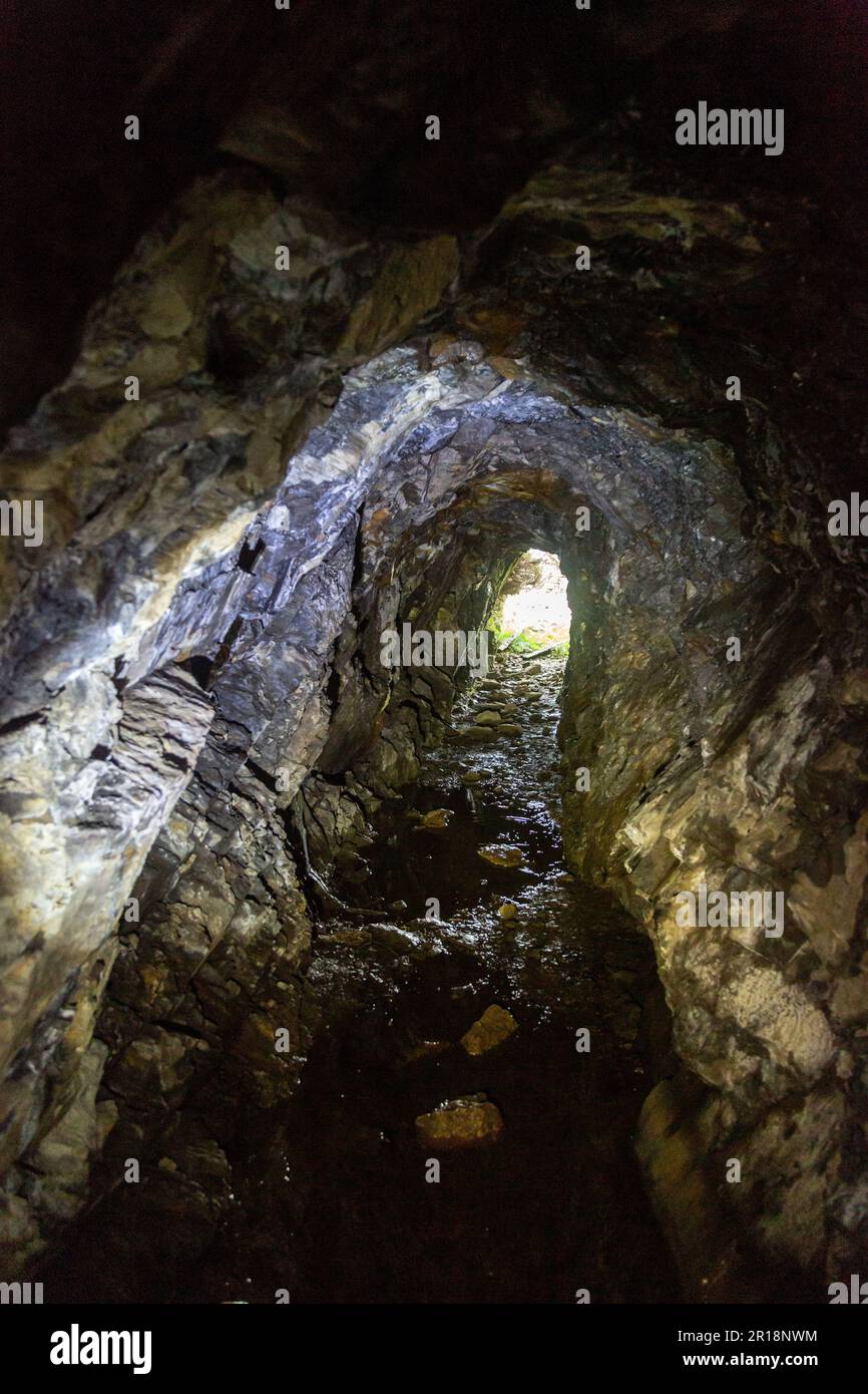 Inside Mine shaft at Cefn Coch Gwynedd, Wales Stock Photo