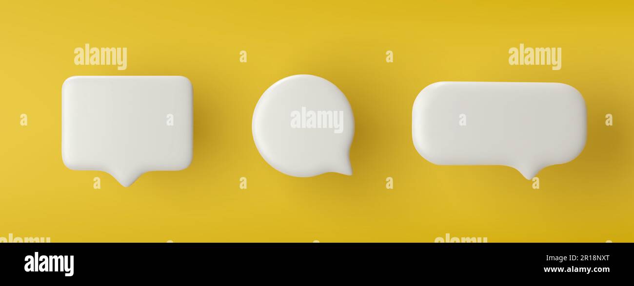3D white speech bubble icon set on a yellow background. Stock Vector
