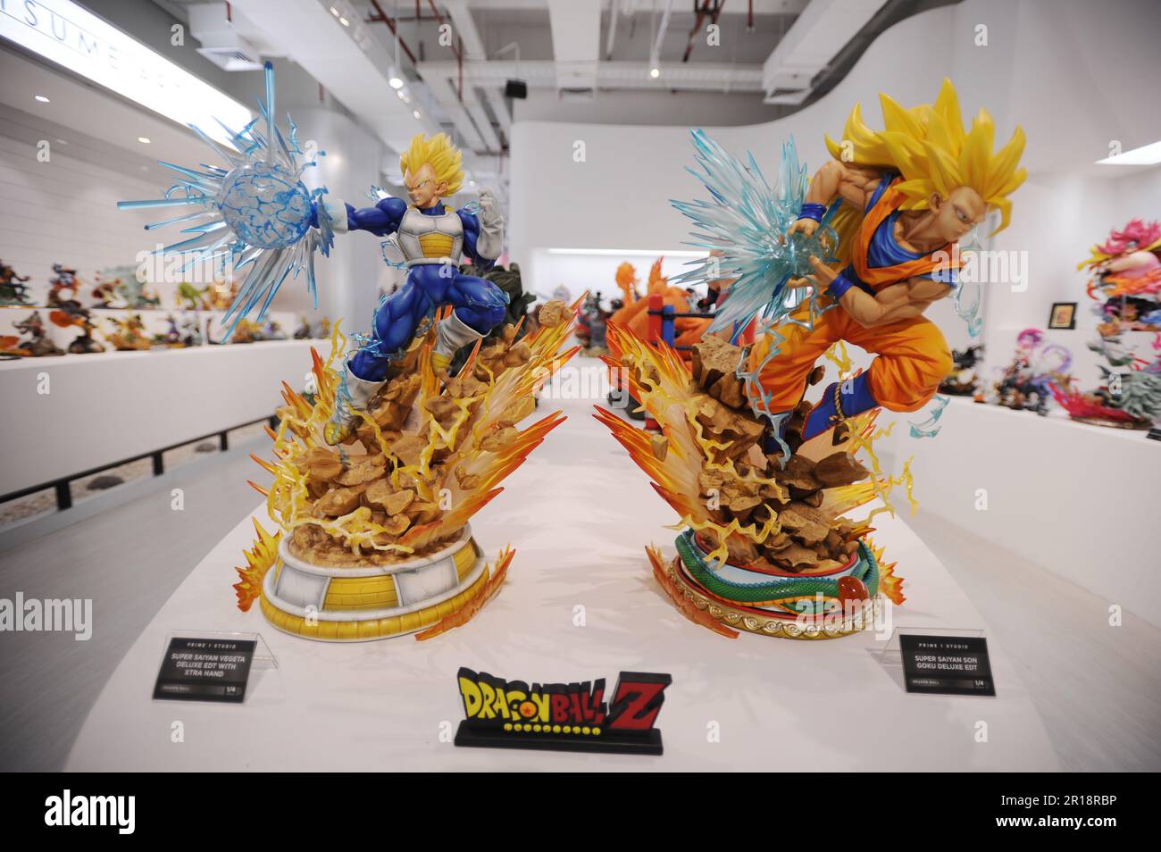 May 12, 2023, Kuningan, Jakarta, Indonesia: Hundreds of action figures from various characters entitled 'Statues 4 Heroes Gallery' were exhibited at Lotte Avenue Mall, Jakarta, on May 12, 2023. The Statues 4 Heroes Gallery statues are not toys or action figures, they are just a collection of works of art that function as decoration and display and are not mass-produced, but in limited quantities making them unique investment items and have a high selling value, the exhibition displays around The 500 statue collection is divided into 5 sections, namely: Game and Animation, DC, Marvel, Horror an Stock Photo