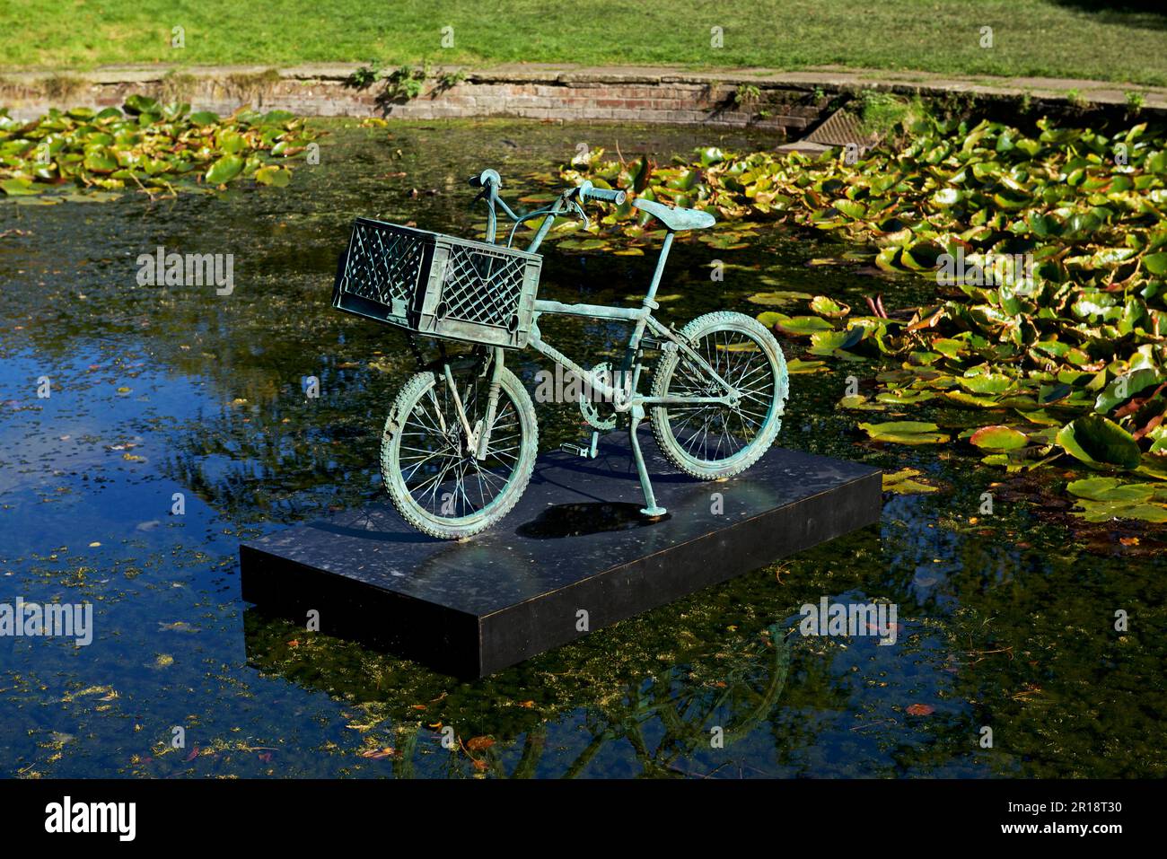 Bronze Extraterrestrial Bicycle, a sculpture by Daniel Arsham, at the Yorkshire Sculpture Park, Yorkshire, England UK Stock Photo