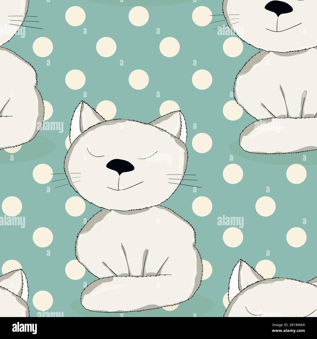 Seamless pattern with cute kitten print. Different scandy cats on color ...