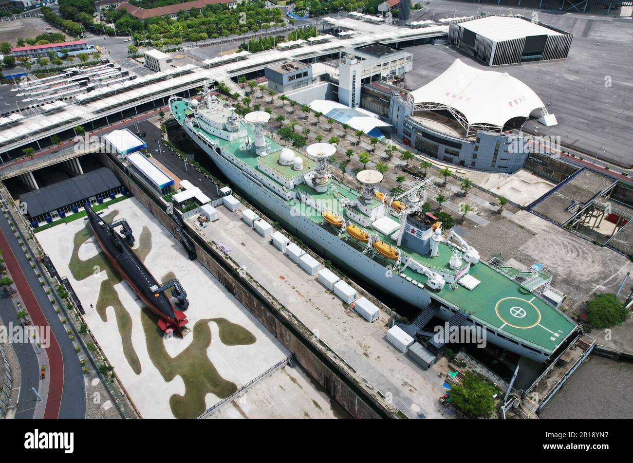 SHANGHAI, CHINA - MAY 10, 2023 - The Yuanwang-1 survey ship is seen in Dock 2 at the original site of Shanghai Jiangnan Shipyard in Shanghai, China, May 10, 2023. Yuanwang-1 is the first generation integrated space oceangoing survey ship designed and built by China. Yuanwang-1 made 44 ocean expeditions in 32 years from 1978 to 2010, safely sailed for more than 2,600 days and 440,000 nautical miles, and successfully completed 57 major national scientific research and test missions, including intercontinental missiles, submarine-launched missiles, various domestic and foreign satellites and mann Stock Photo