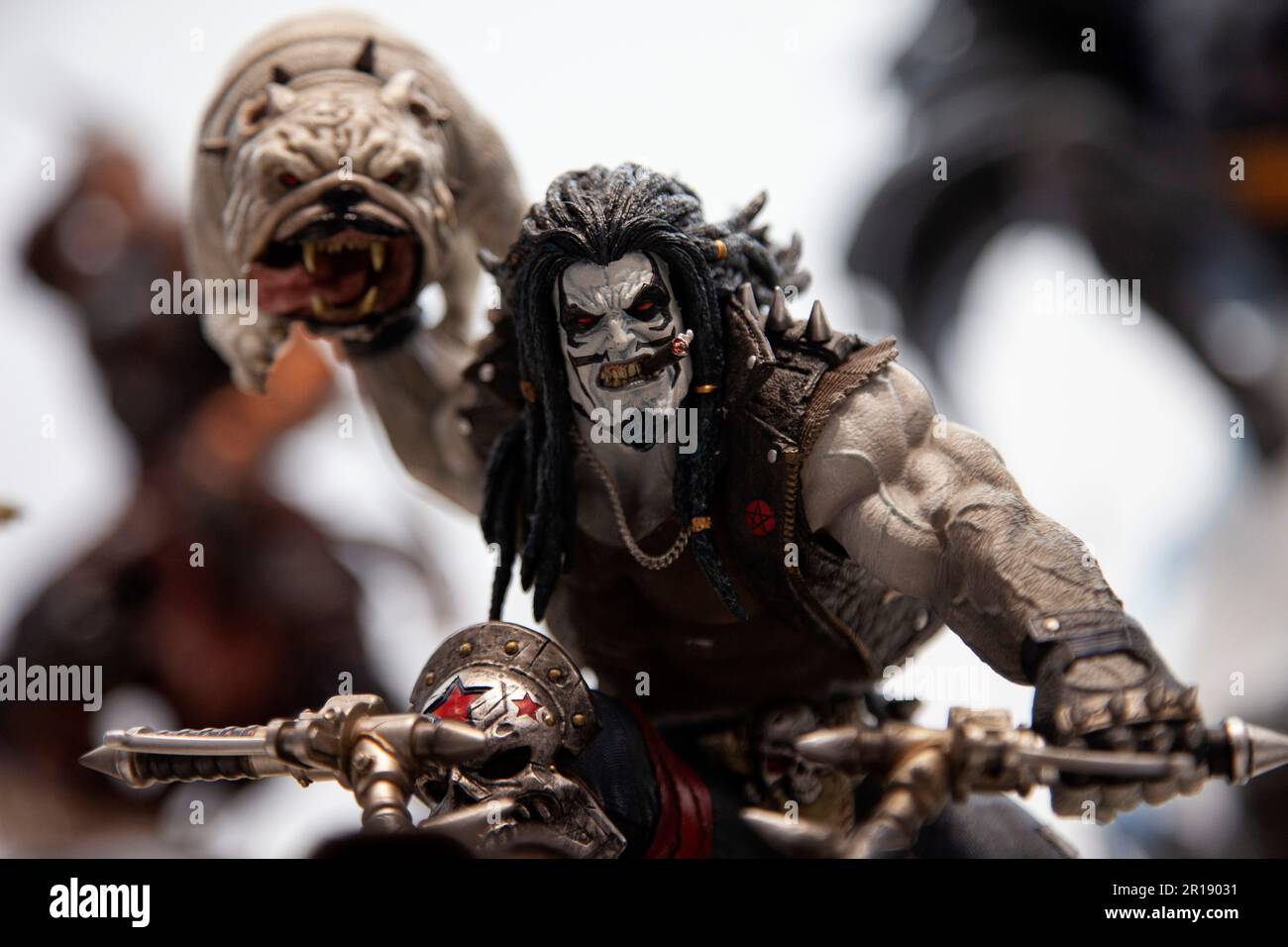 The superhero statues are seen displayed on the opening day of the