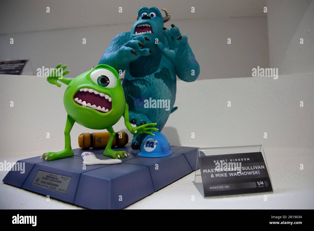 The superhero statues are seen displayed on the opening day of the