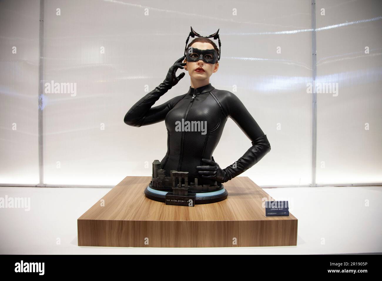 The superhero statues are seen displayed on the opening day of the