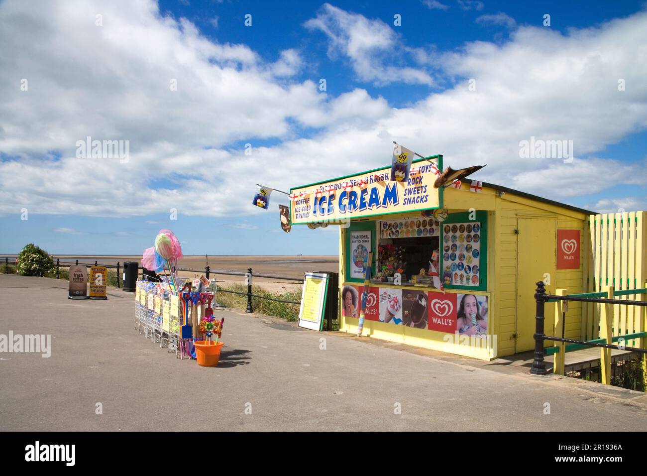 ice cream kiosk on the promenade at Fleetwood on the Lancashire coast. Stock Photo