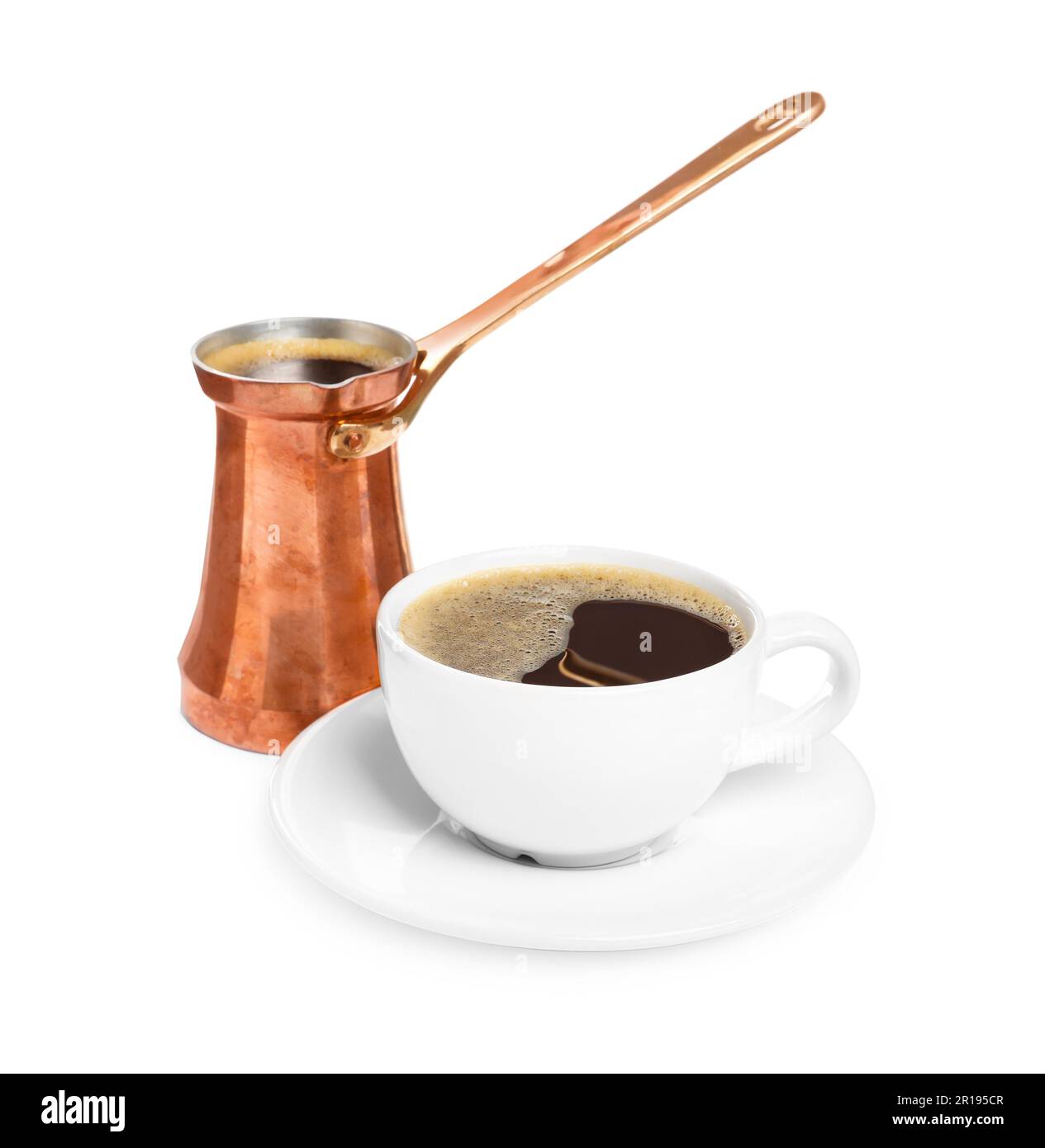 https://c8.alamy.com/comp/2R195CR/copper-turkish-coffee-pot-and-cup-of-hot-drink-on-white-background-2R195CR.jpg