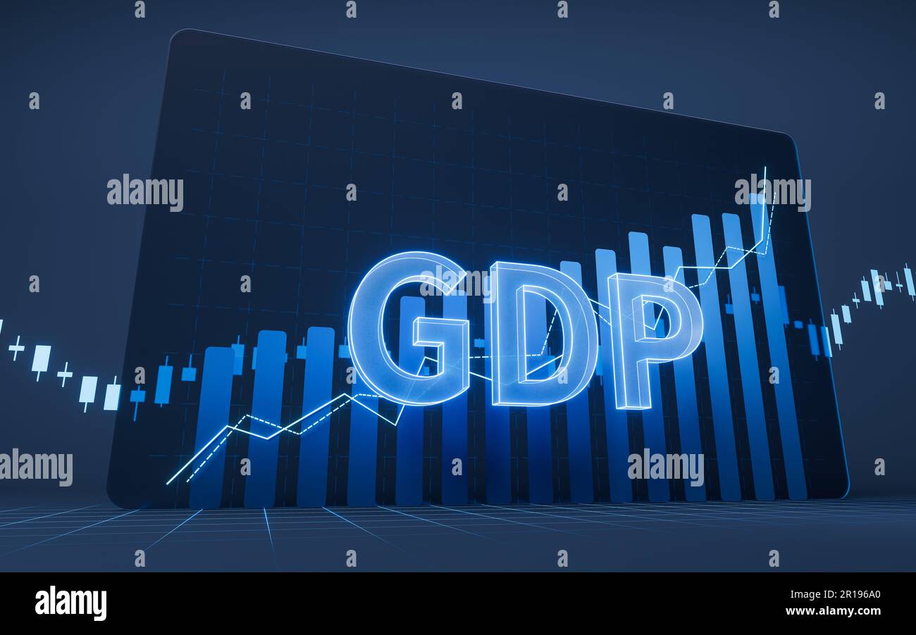 Growth of GDP with statistical graph, 3d rendering. Digital drawing ...