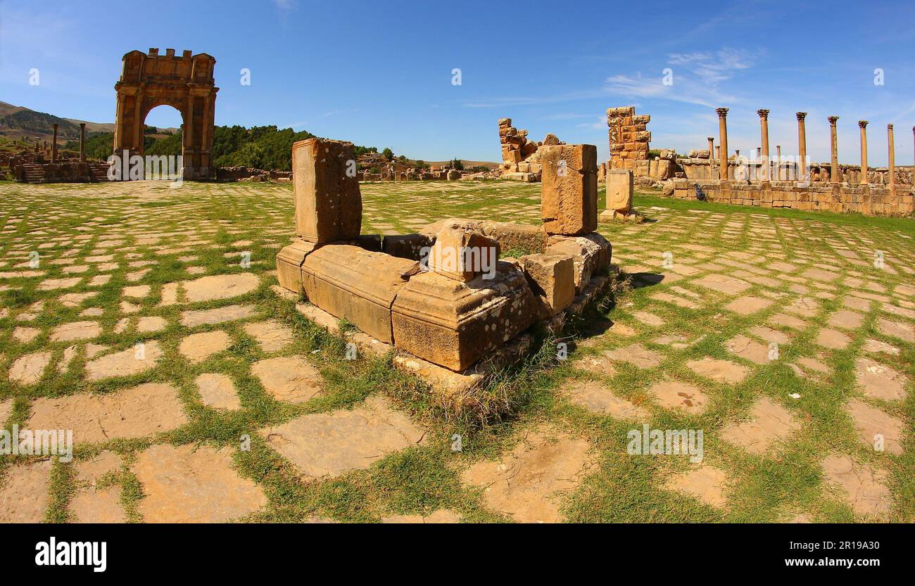 Djemila roman ruins, Algeria. Esplanade. Stock Photo