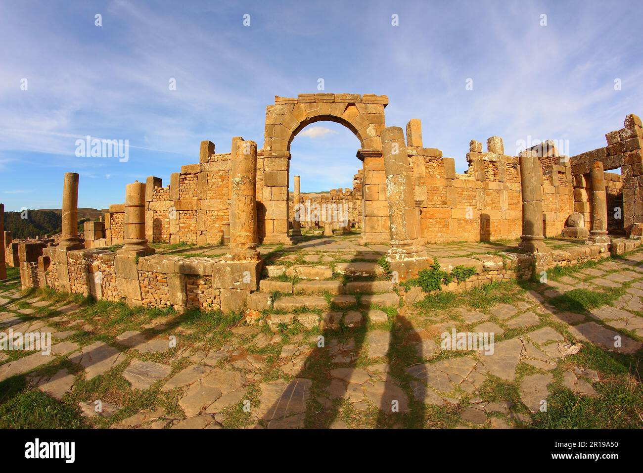 Djemila roman ruins, Algeria. Market enterance in the evening. Stock Photo