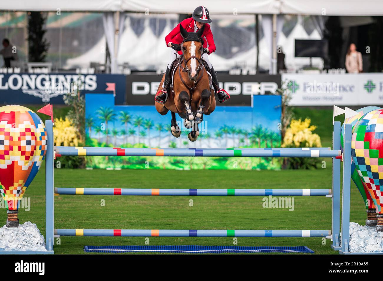 Canadian Team Rider Beth Underhill competes at the 2023 FEI Nations Cup in San Juan Capistrano, USA on May 11, 2023. Stock Photo