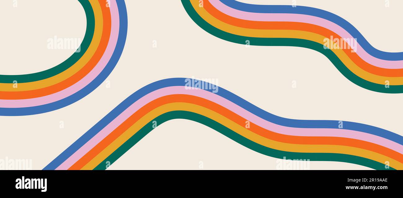 Retro rainbow striped background with copy space. Abstract groovy