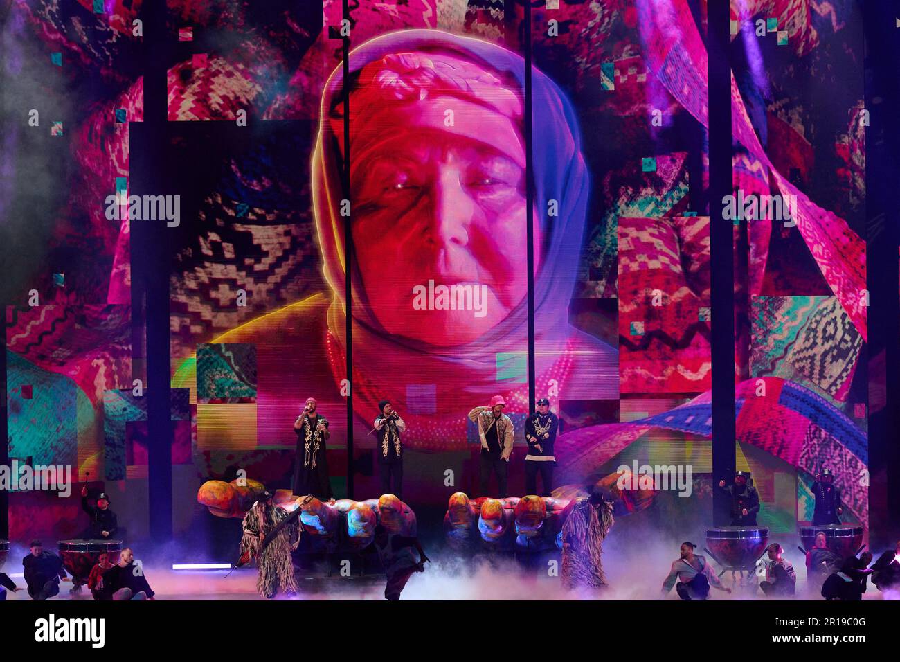 Liverpool, UK . 12 May, 2023 . Kalush Orchestra pictured performing on