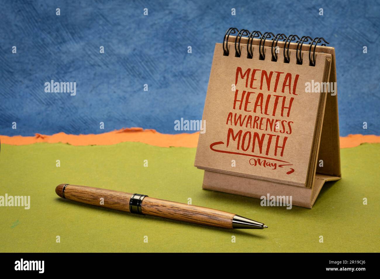 mental health awareness month, May a note in a desktop calendar Stock