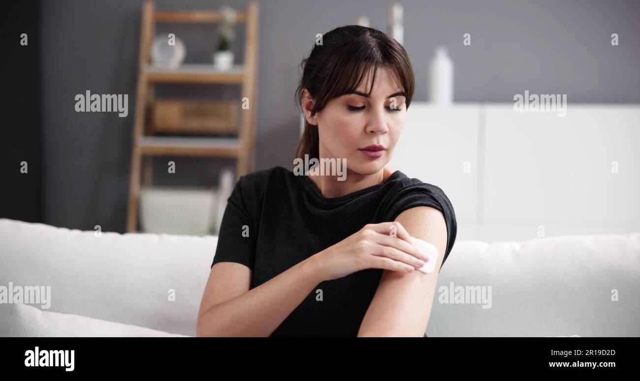 Woman With Contraception Patch Treatment On Arm Stock Photo Alamy