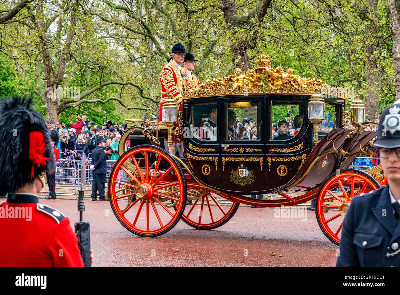 The Prince of Wales and Family Travel Back To Buckingham Palace In The Coronation Procession, The Coronation of King Charles III, London, UK. Stock Photo
