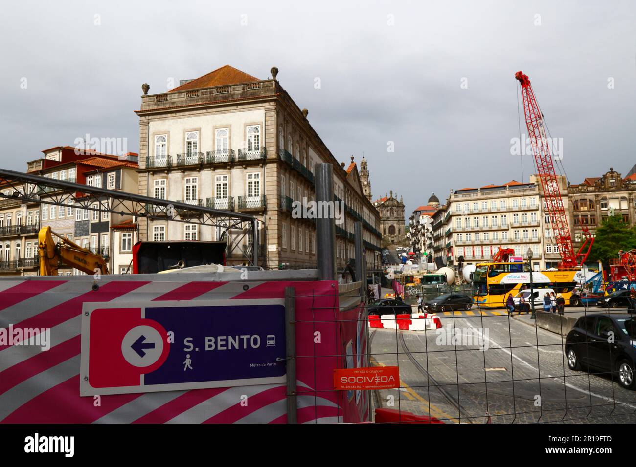 Construction site for new Pink Line Metro project on Praça da Liberdade next to Sao Bento train station, Porto / Oporto, Portugal Stock Photo
