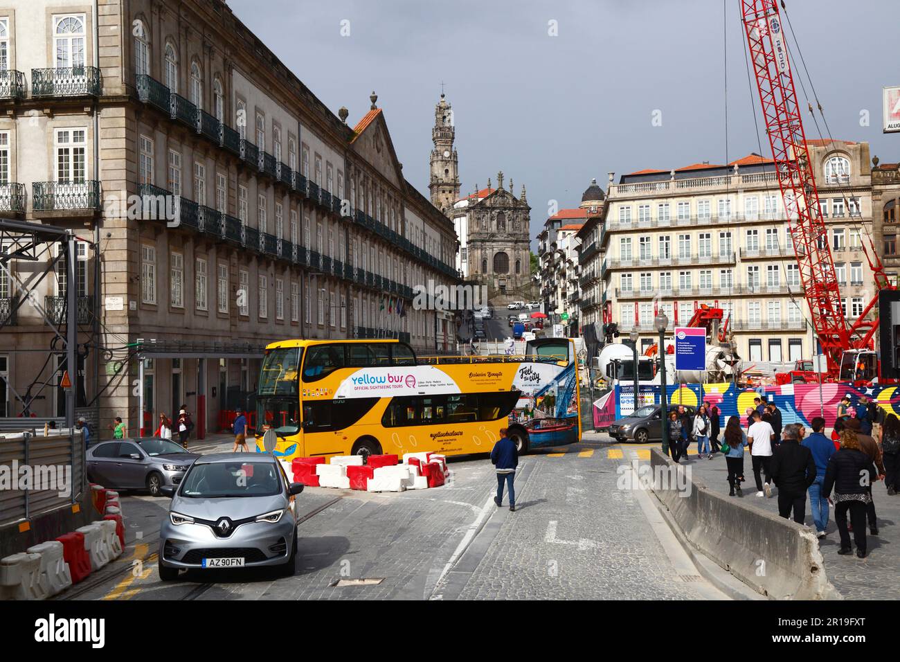 Construction site for new Pink Line Metro project on Praça da Liberdade next to Sao Bento train station, Porto / Oporto, Portugal Stock Photo